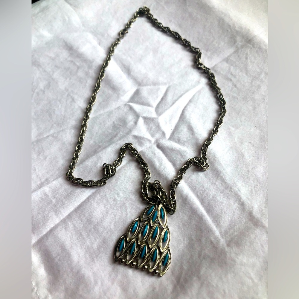 Silver and Turquoise Pendant Necklace - Picture 2 of 3